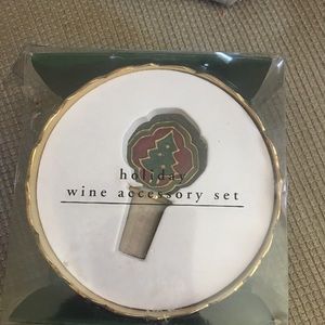 Pier 1 Imports Christmas bottle stopper and wine coaster set